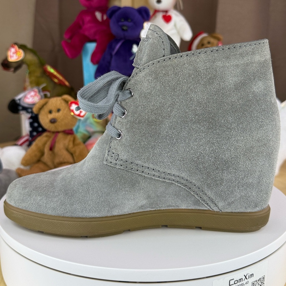 Prada - Grey Suede Lace-Up Desert Wedge Booties -… - image 7